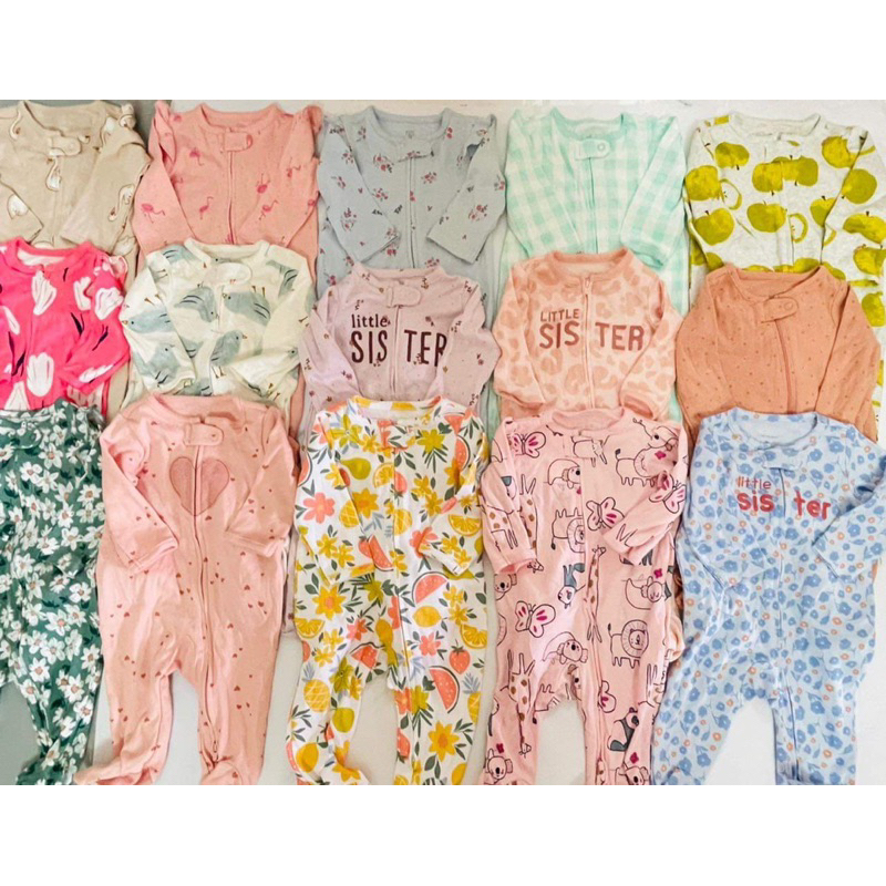 Bé gái Body sleep cotton khóa kéo 2 chiều hoặc cúc bấm hiệu Car.ter xuất dư xịn cho bé