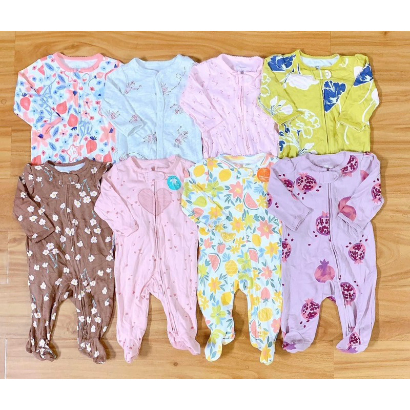 Bé gái Body sleep cotton khóa kéo 2 chiều hoặc cúc bấm hiệu Car.ter xuất dư xịn cho bé