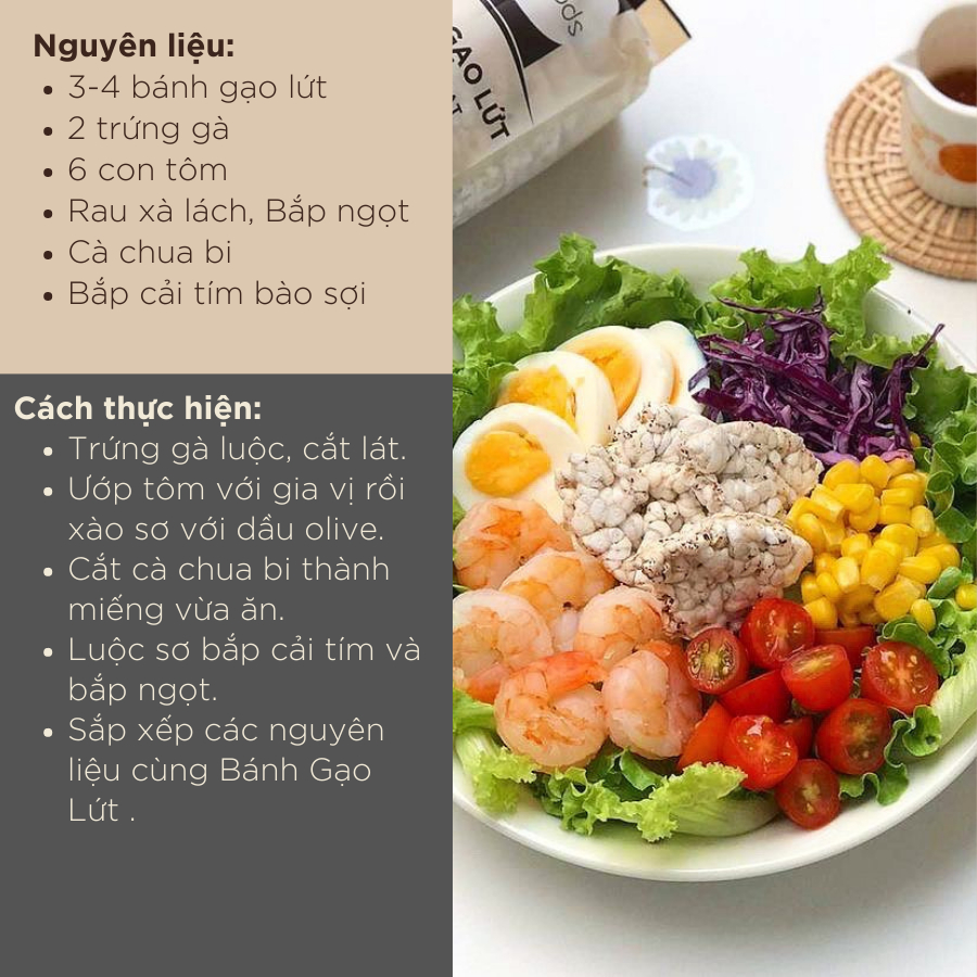 Bánh gạo lứt ăn kiêng cỏ ngọt GUfoods (170g/300g/510g) - Phù hợp Eat clean, Thực dưỡng, Tập Gym, Thuần chay