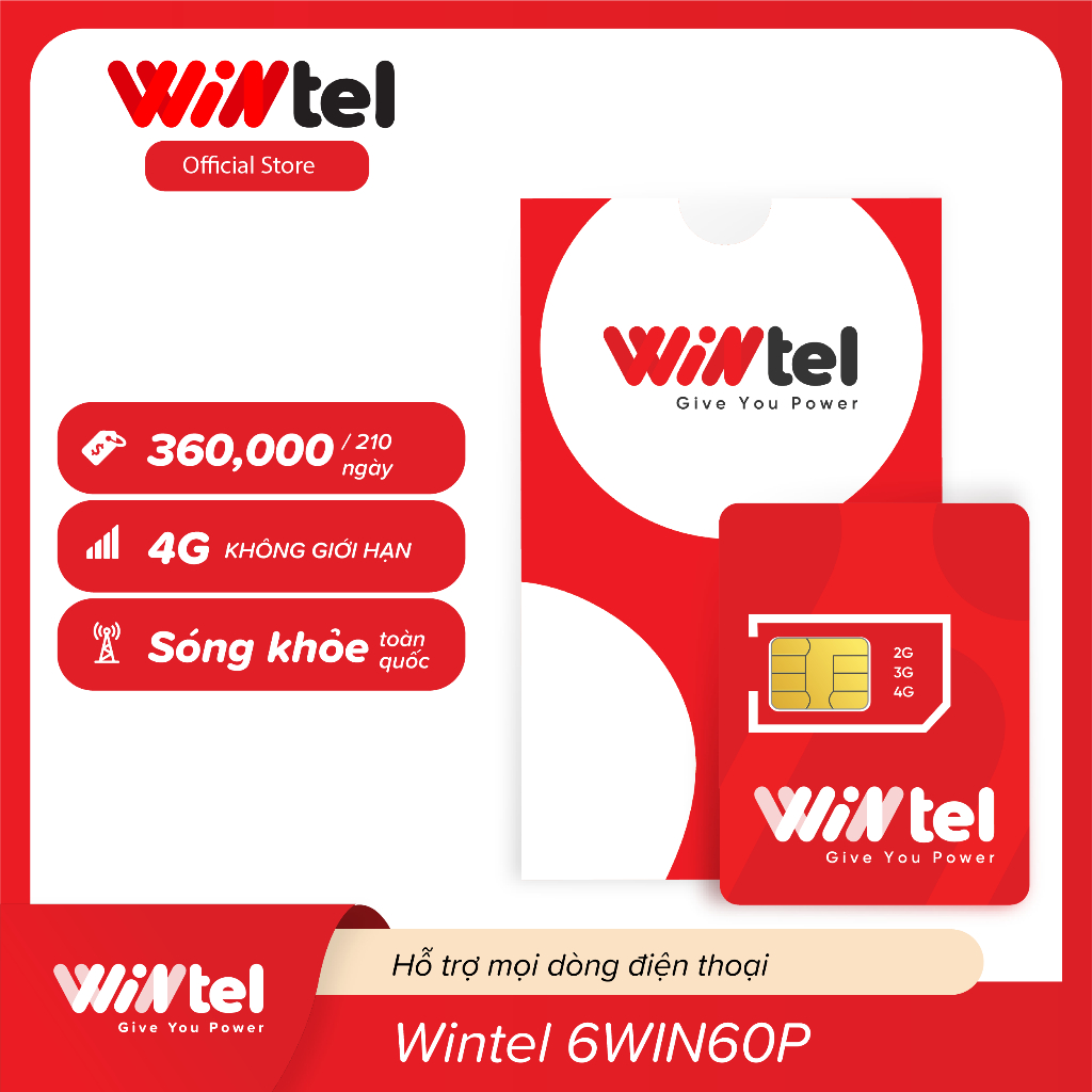 SIM 4G Wintel 6WIN60P( 7 tháng) - Sim Data Không Giới Hạn