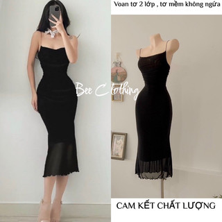 🔥 đầm body gân 2 dây xẻ tà