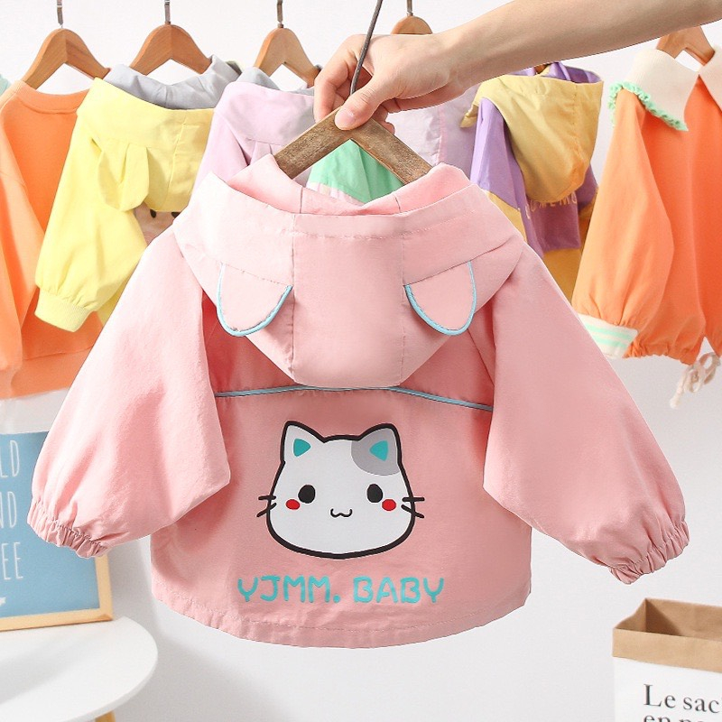 ÁO khoác gió 2 lớp chú mèo JIMM siêu dễ thương cho bé gái 8-25kg