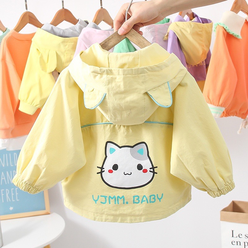 ÁO khoác gió 2 lớp chú mèo JIMM siêu dễ thương cho bé gái 8-25kg