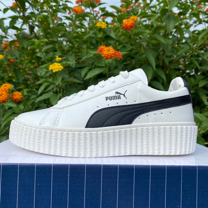 Giày pu.ma trắng vạch đen chuẩn 11 , da dày dặn, đế cao, bền, êm chân. lên chân cực đẹp HB765