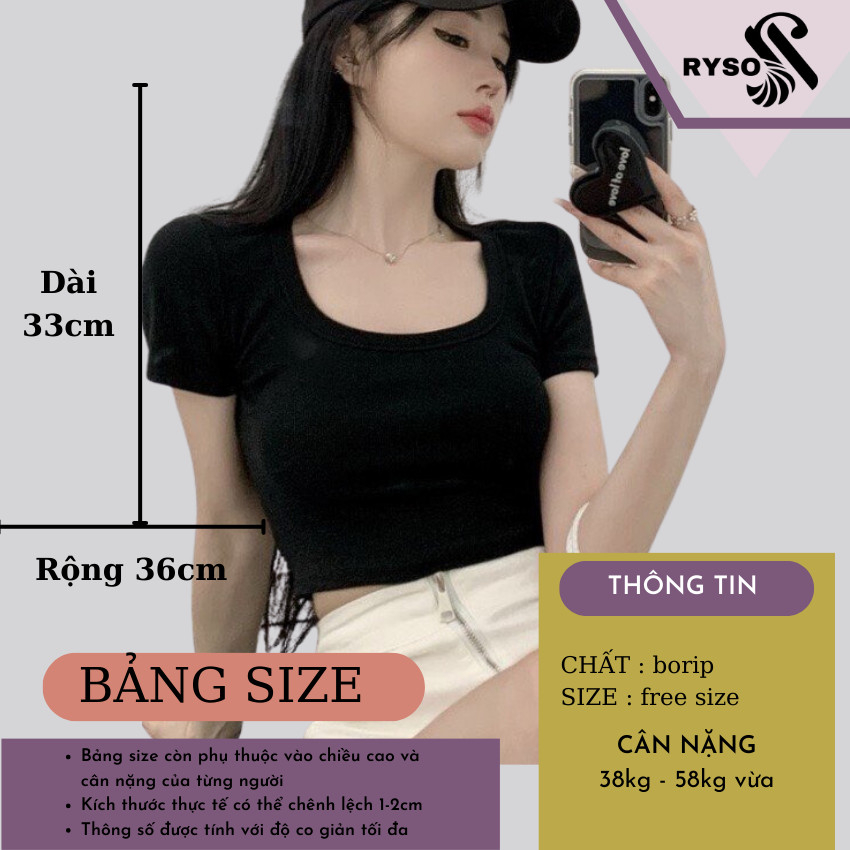 Áo Croptop Trơn Basic RYSO FASHION Ôm Body Cổ Vuông Tay Ngắn Chất Thun Gân Dày Dặn Co Giản Mềm Mát