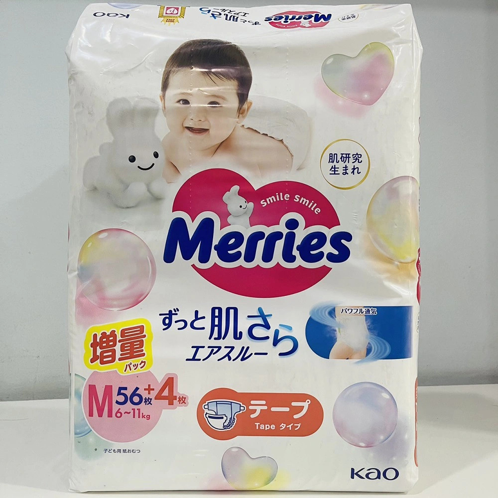 Tã Dán Merries Size M56+4 Miếng Nội Địa Nhật - Tặng 01 ống bón 3ml