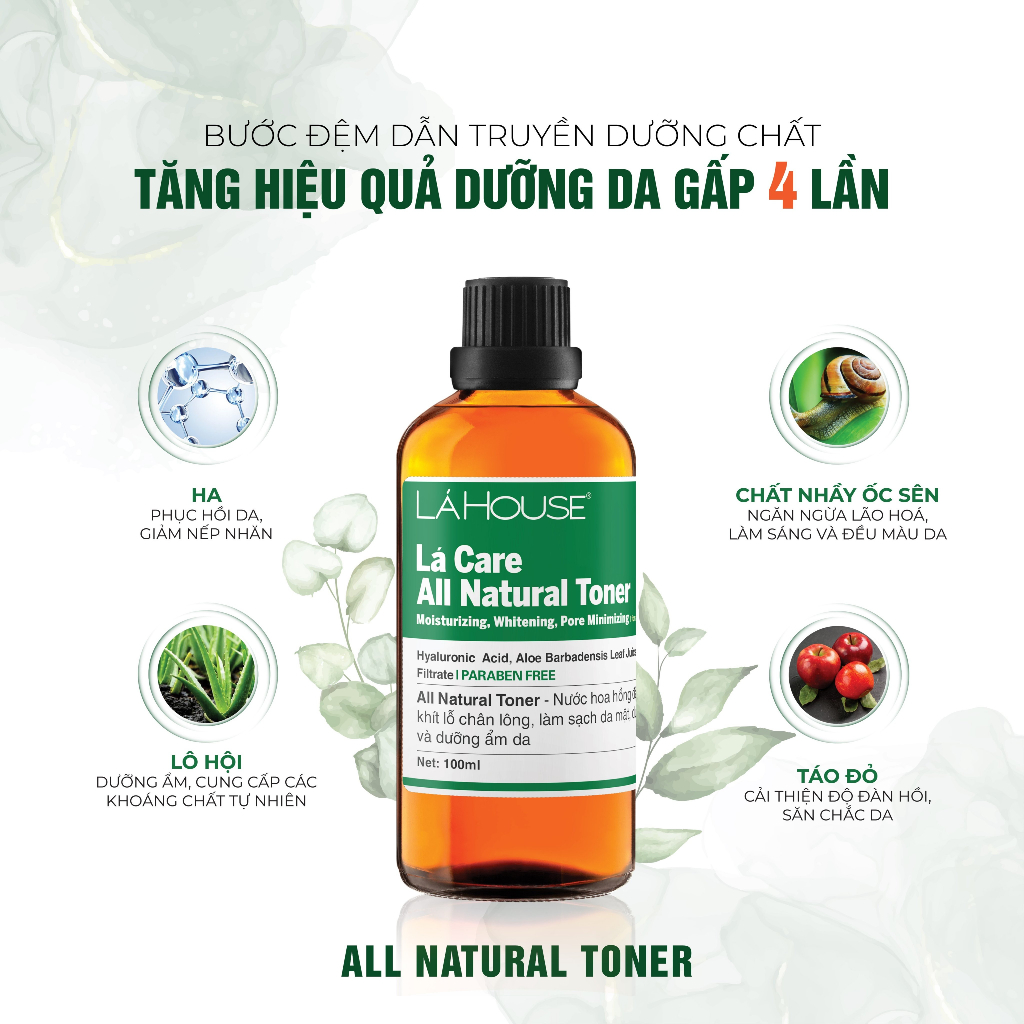 Bộ sản phẩm dưỡng da LÁ HOUSE gồm Toner Lá Care All Natural,Bông tẩy trang