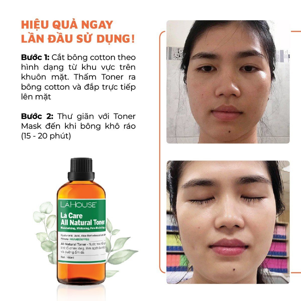 Bộ sản phẩm dưỡng da LÁ HOUSE gồm Toner Lá Care All Natural,Bông tẩy trang