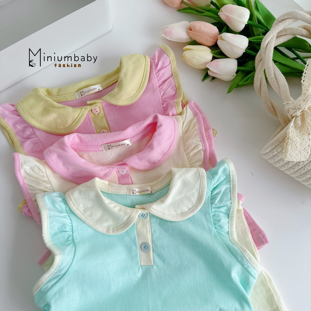 Áo cổ sen cho bé gái Miniumbaby không tay, chất liệu cotton thoáng mát- A1571