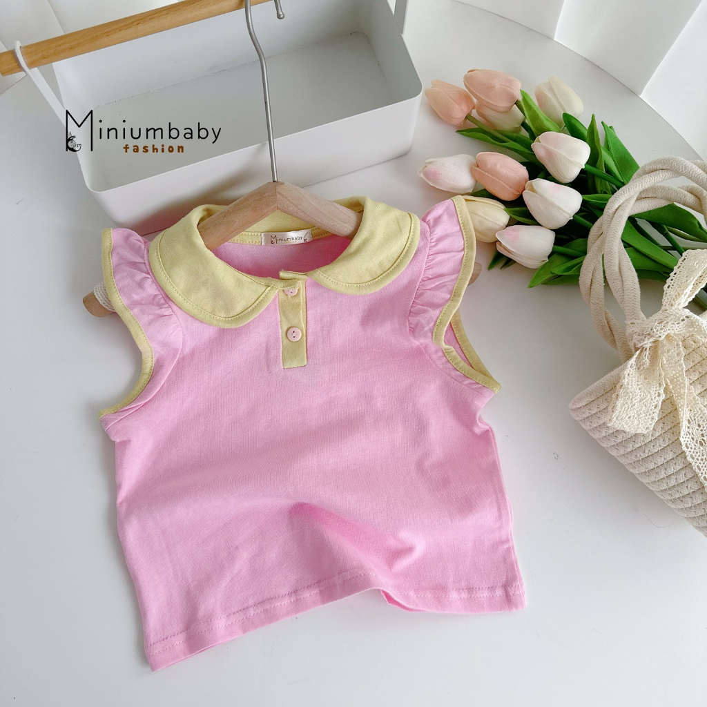 Áo cổ sen cho bé gái Miniumbaby không tay, chất liệu cotton thoáng mát- A1571