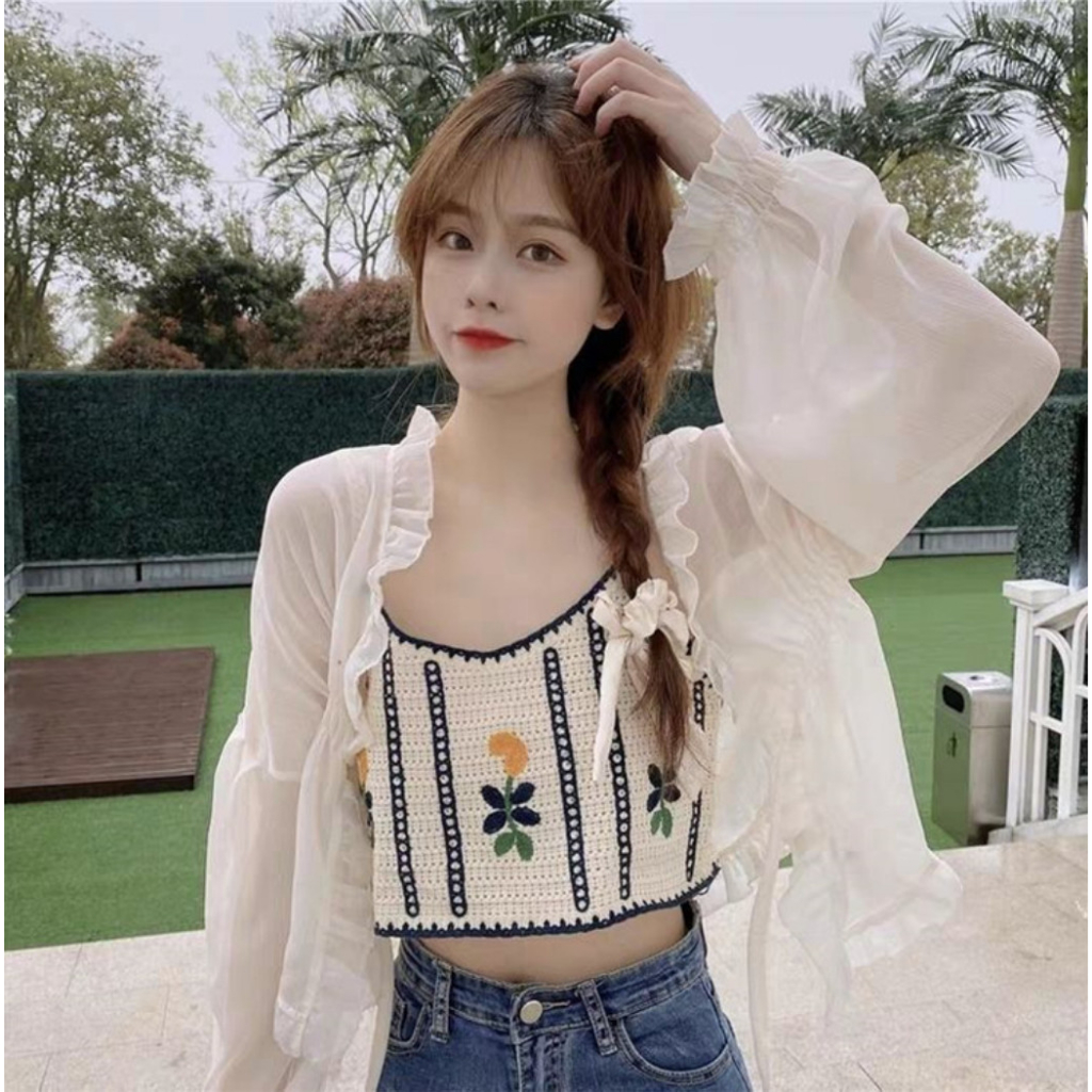 ÁO 2 DÂY/GILE DỆT KIM HỌA TIẾT THÊU HOA CAM DỄ THƯƠNG 115