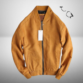Áo khoác da lộn cổ bomber, thu đông.