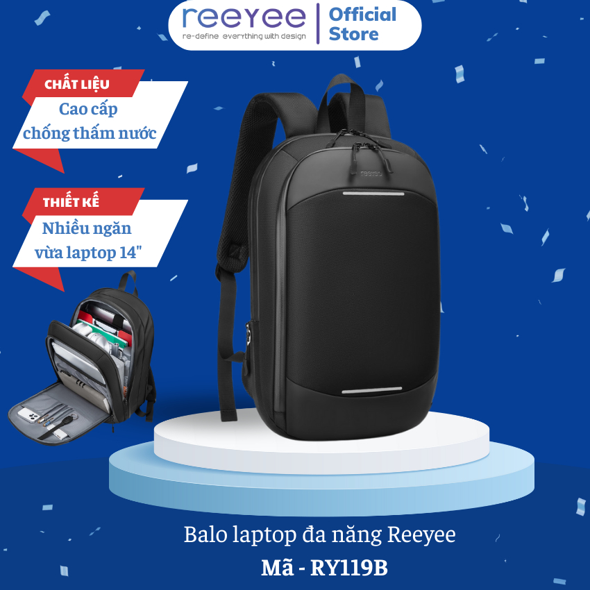 Balo công sở cao cấp hàng hiệu Reeyee đựng laptop 14inch, chất liệu chống nước cao cấp – Mã RY119B