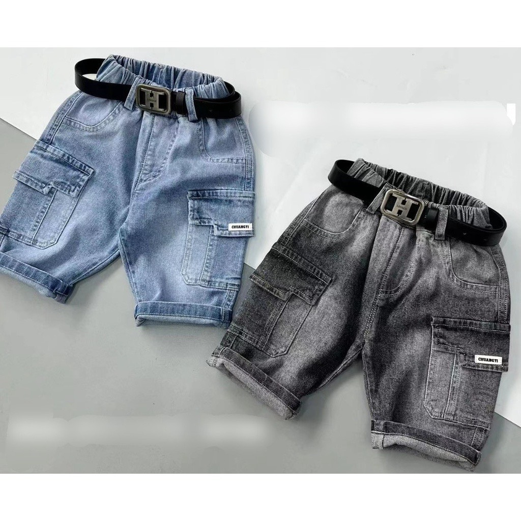 Quần đùi bé trai , quần Jean loang , túi hộp , rách sành điệu cho bé trai