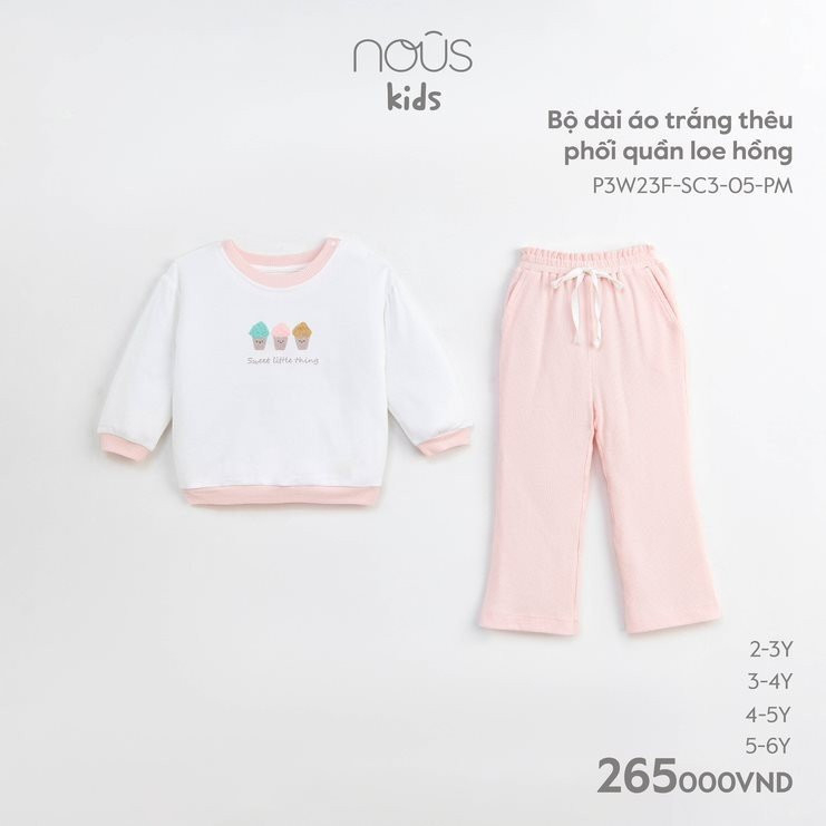 Bộ quần áo dài tay Nous dành cho bé trai, bé gái phối màu in họa tiết thích hợp cho bé từ 2-3 đến 5-6 tuổi