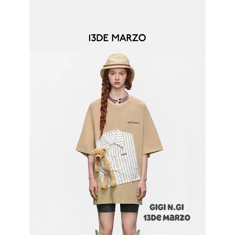 Áo phông 13de marzo phối sơ mi đính gấu thỏ bông