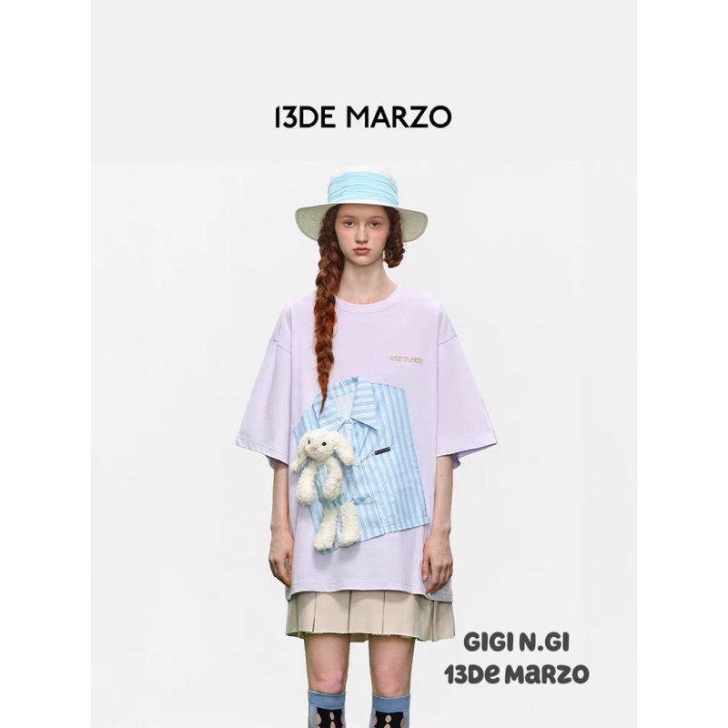 Áo phông 13de marzo phối sơ mi đính gấu thỏ bông