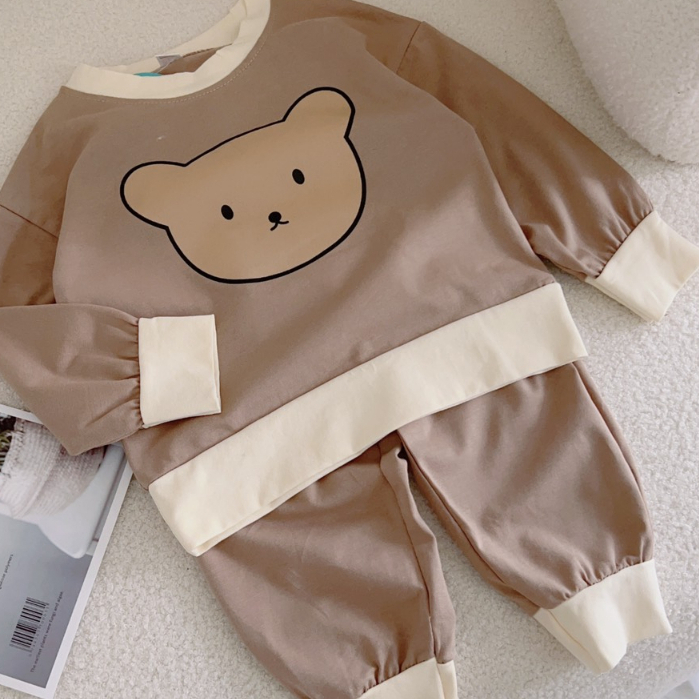 Bộ dài tay thun lạnh chất cotton in hình gấu cho bé 10-20kg Namkidshop