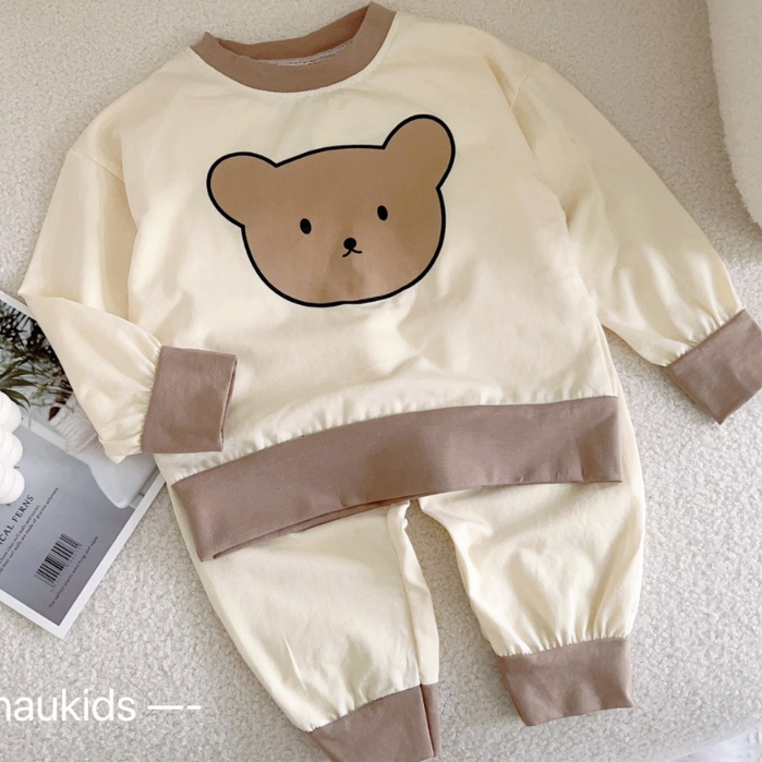 Bộ dài tay thun lạnh chất cotton in hình gấu cho bé 10-20kg Namkidshop
