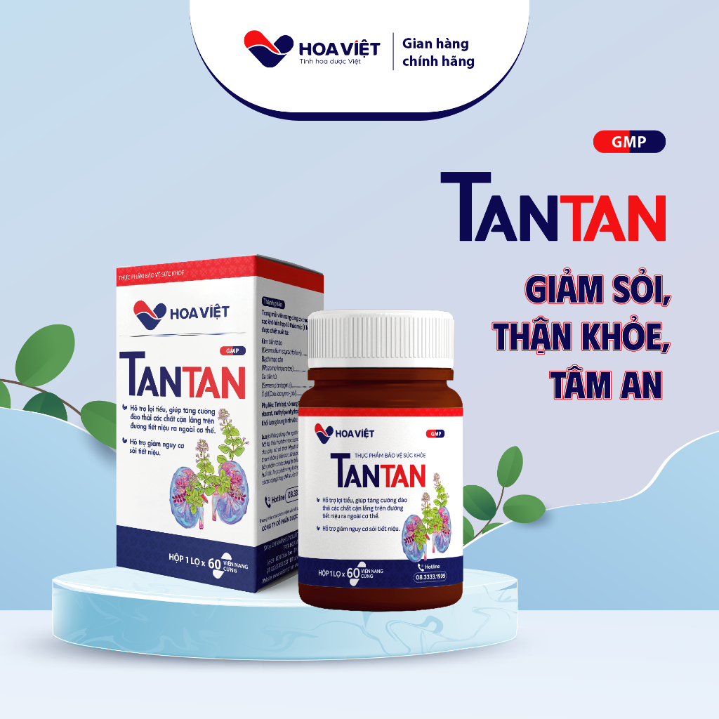 Viên sỏi Tan Tan Hoa Việt thảo dược giảm nguy cơ sỏi thận sỏi giảm viêm đường tiết niệu hộp 60 viên