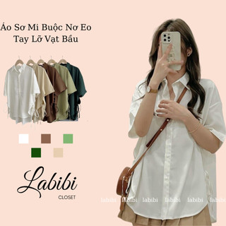 Áo Sơ Mi Buộc Nơ Eo Tay Lỡ Vạt Bầu Chất Lụa Mát Nhiều Màu, Labibi