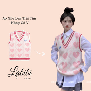Áo Gile Len Trái Tim Hồng Cổ V Phong Cách Hàn Quốc Dễ Thương, Labibi