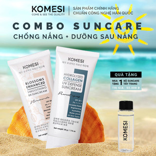 Bộ combo chống nắng và dưỡng sau đi nắng komesi suncare gồm 2 loại kem chống nắng kết hợp dưỡng da ngày và đêm