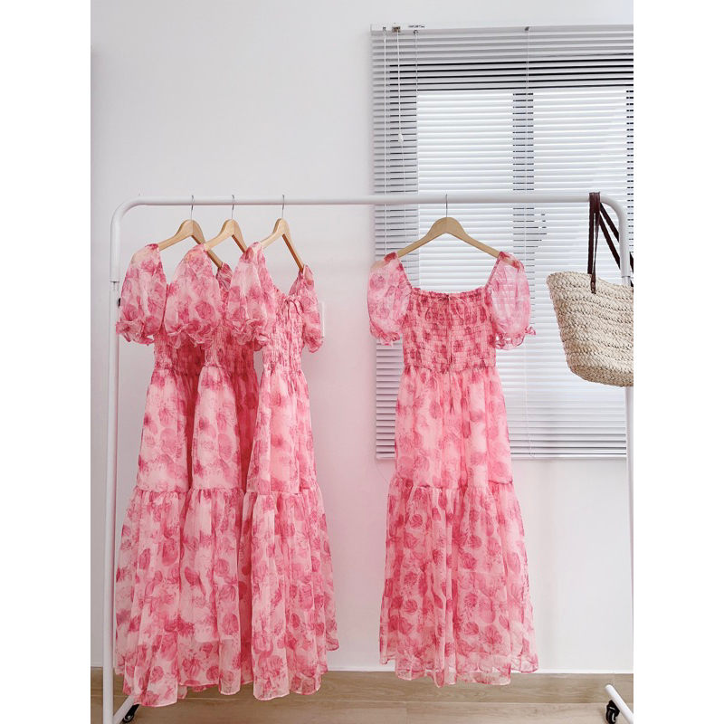 Đầm Dài Nhún Chun Tay Phồng D01 - Gracie Dress