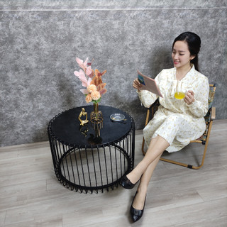 Bàn sofa, bàn trà lồng chim, chân ĐEN, mặt KÍNH ĐEN, [D60cm],sơn tĩnh điện,sản xuất tại xưởng