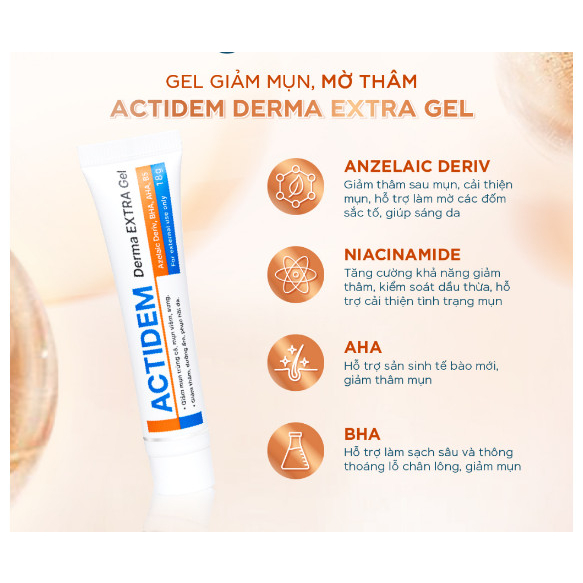 Gel giảm mụn, dưỡng ẩm actidem derma extra gel 18gr