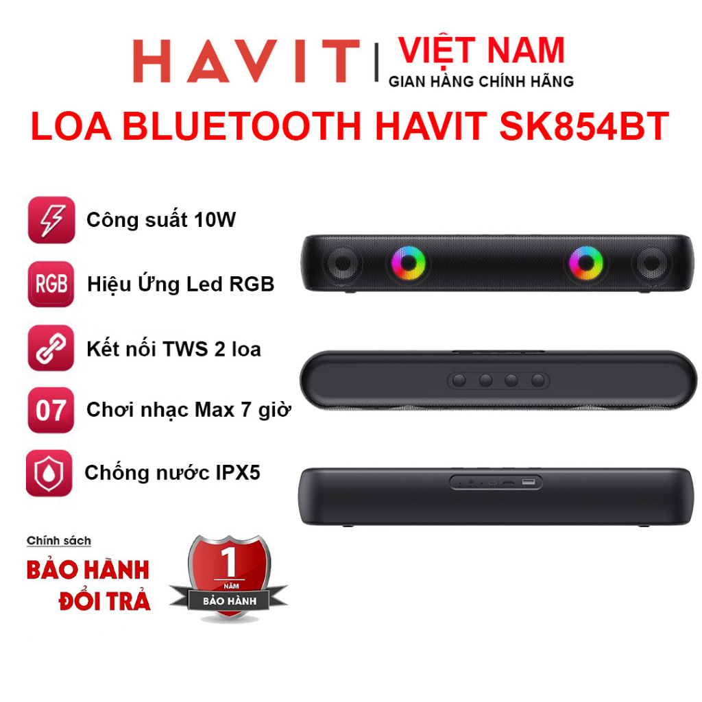Loa Bluetooth 5.0 HAVIT SK854BT | Công Suất 10W | Có Đèn RGB | Pin 1800mAh Nghe Đến 7H - CHÍNH HÃNG