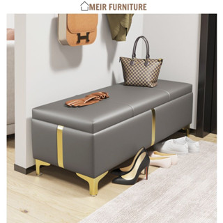 Ghế đôn sofa dài bọc da cho phòng chờ tích hợp tủ để đồ thông minh sang trọng thương hiệu MEIR - AC32