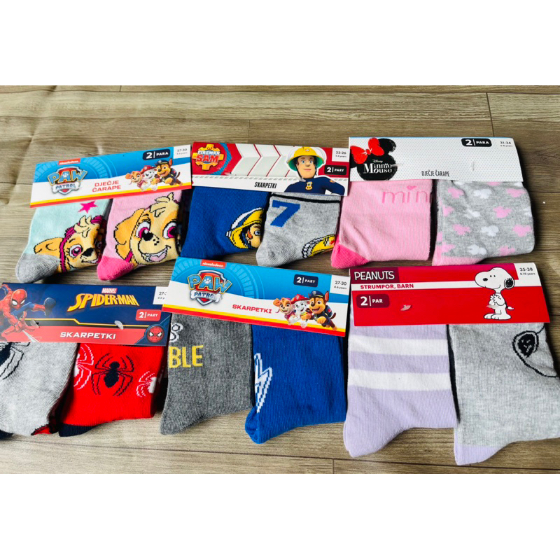 Set 2 đôi tất/vớ cổ cao chó cứu hộ,snoppy,Mickey,siêu nhân cho bé gái bé trai hàng xuất dư xịn