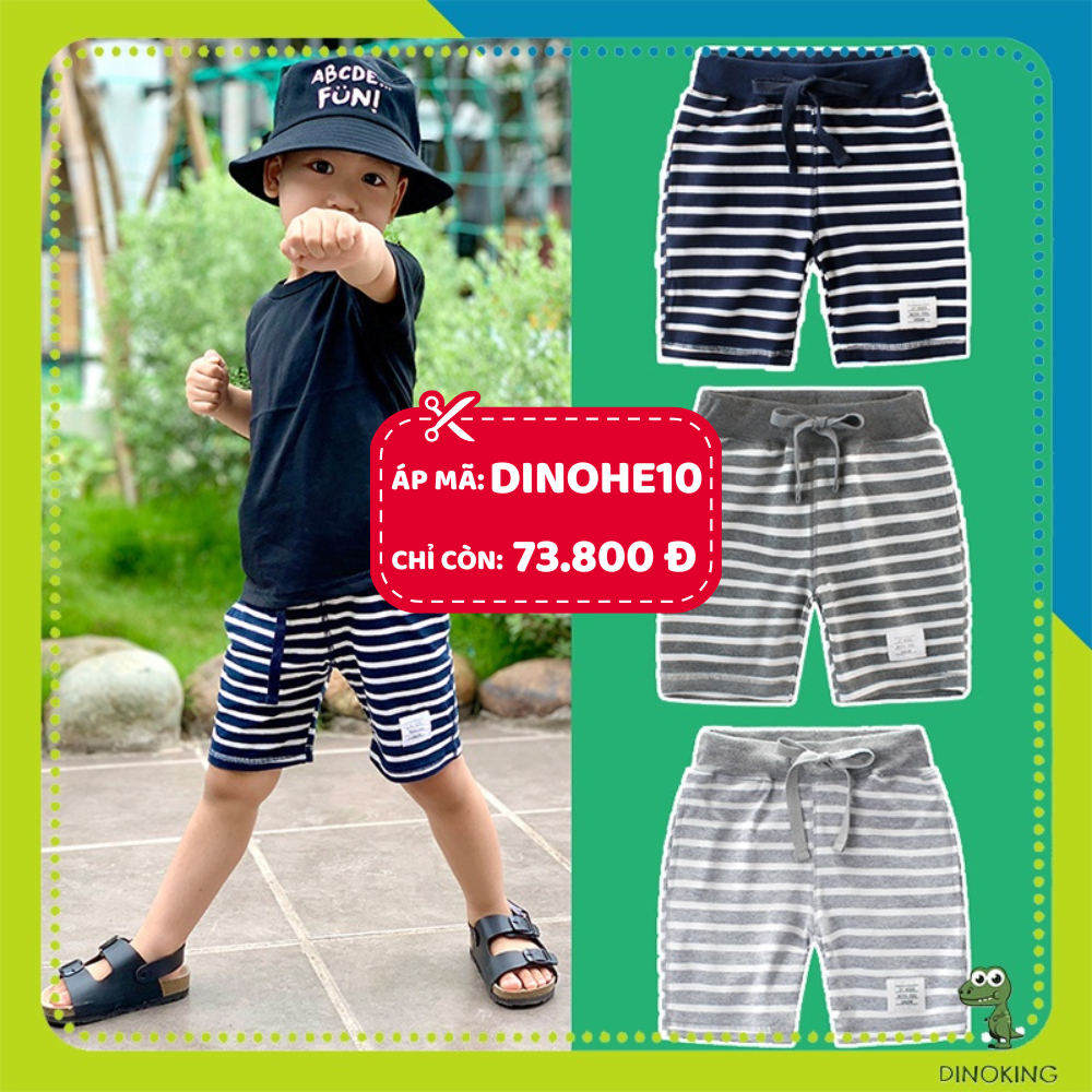 Quần short bé trai DINOKING Quần đùi trẻ em mùa hè kẻ ngang chất thun cotton mềm mịn mềm mịn cho bé 2 - 8 tuổi QS09