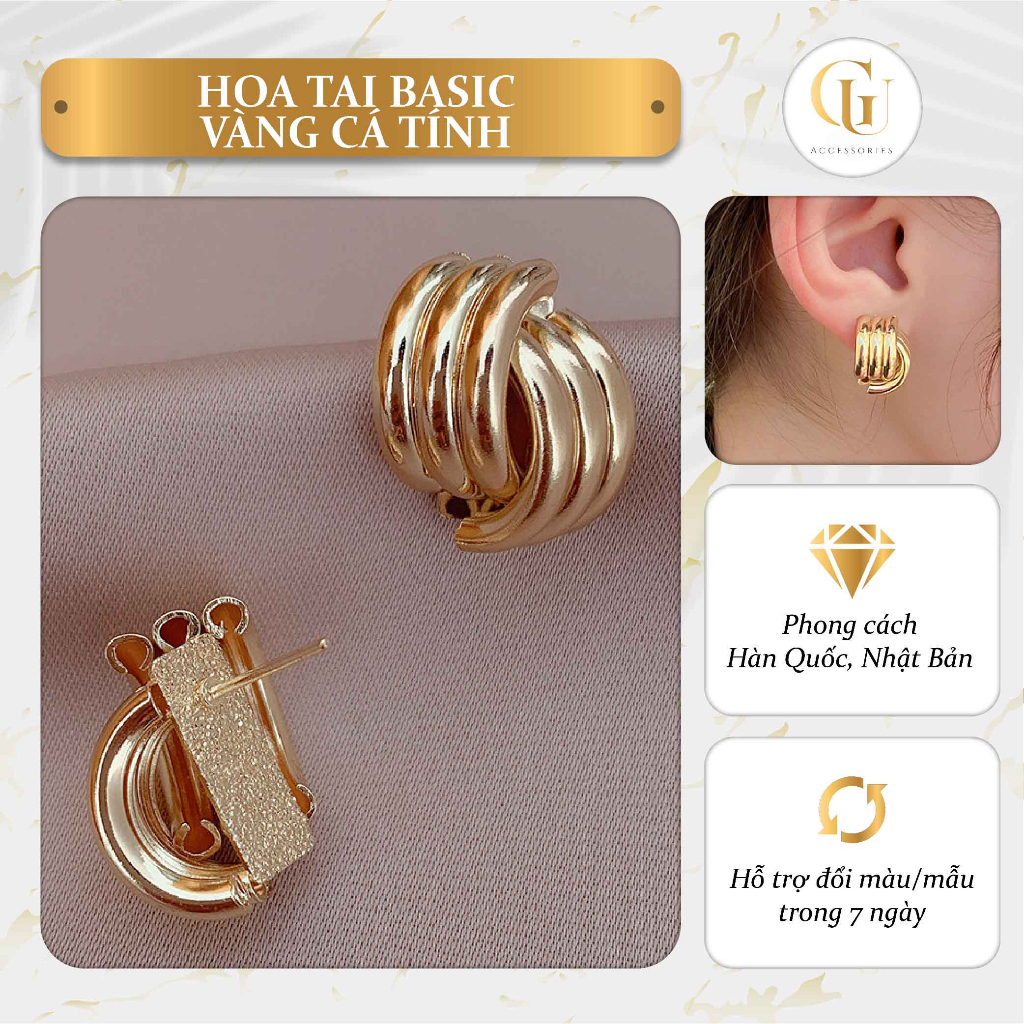 Khuyên Tai Bạc Phong Cách Basic Cá Tính, Bông Tai Nữ Mạ Vàng Thời Trang Hàn Quốc - G.u Accessories