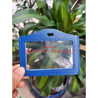 Mặt thẻ da xanh 2 mặt ngang - bao đeo thẻ da - 1 mặt ngang, dọc, bao da đựng thẻ, đeo thẻ tên da