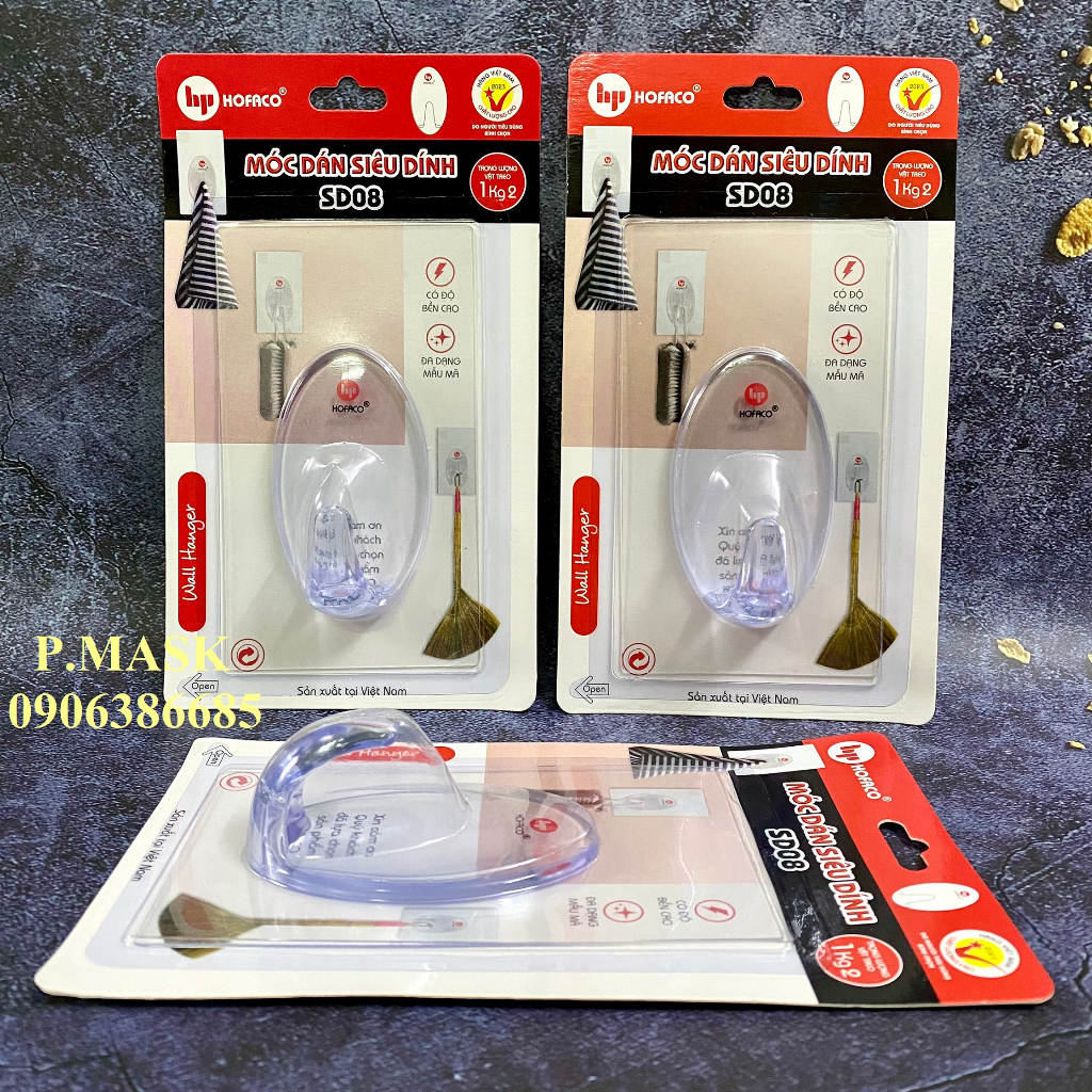 Móc dán tường SD08 Hồng Phát - Móc dán siêu dính đa năng, độ bền cao HOFACO