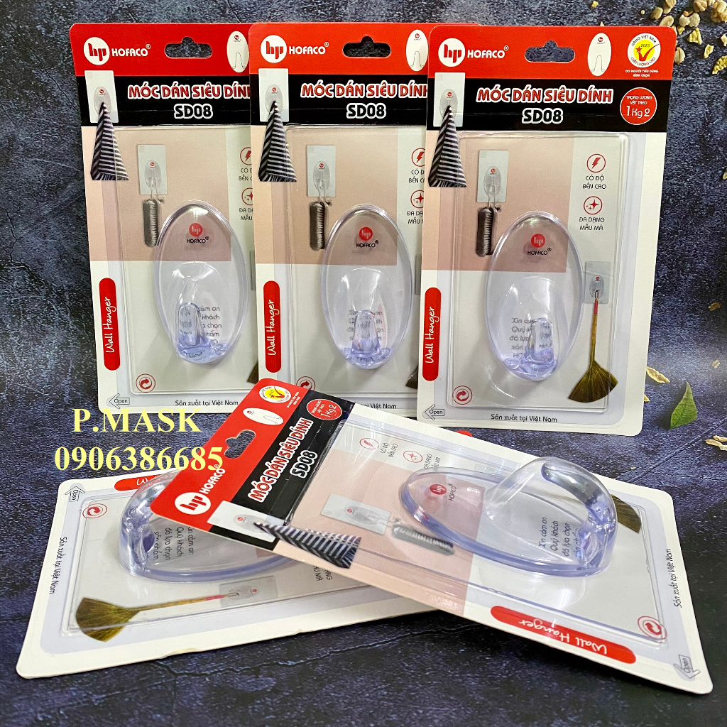 Móc dán tường SD08 Hồng Phát - Móc dán siêu dính đa năng, độ bền cao HOFACO