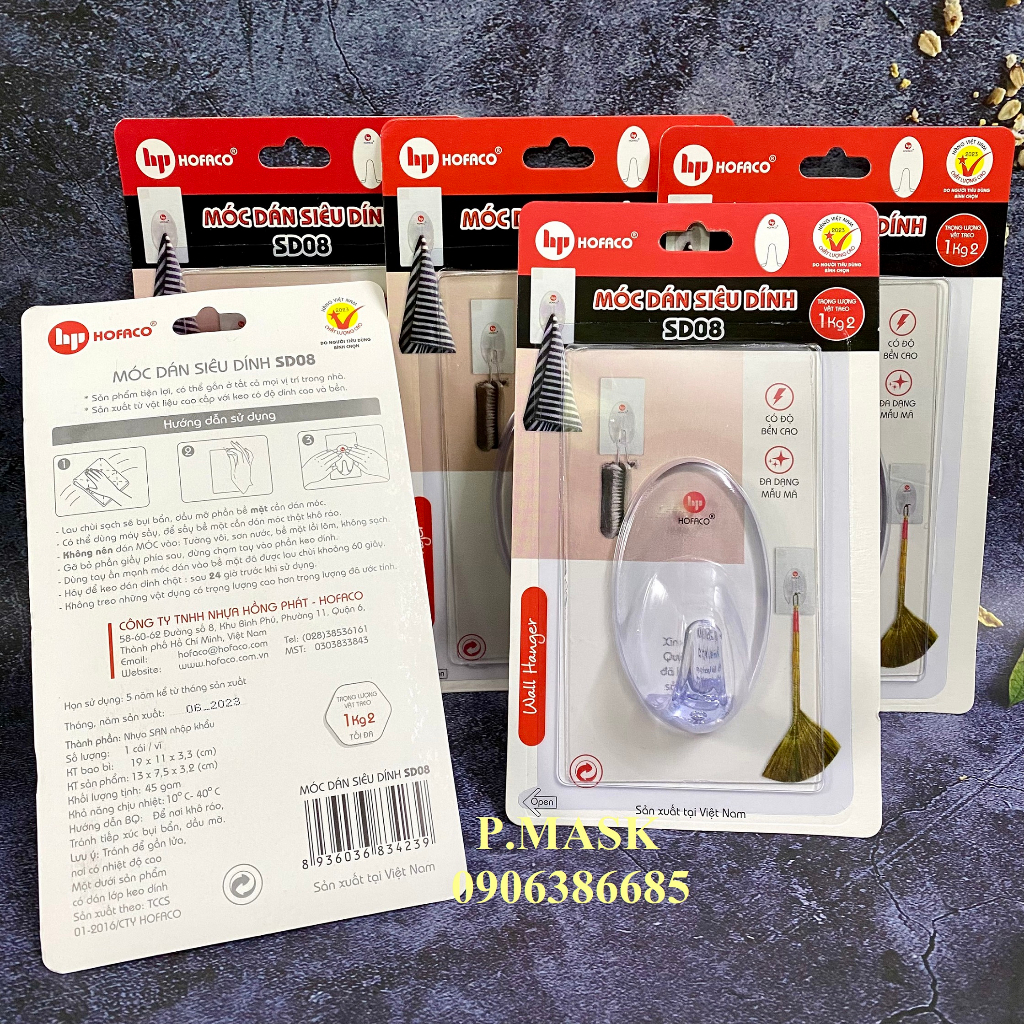Móc dán tường SD08 Hồng Phát - Móc dán siêu dính đa năng, độ bền cao HOFACO