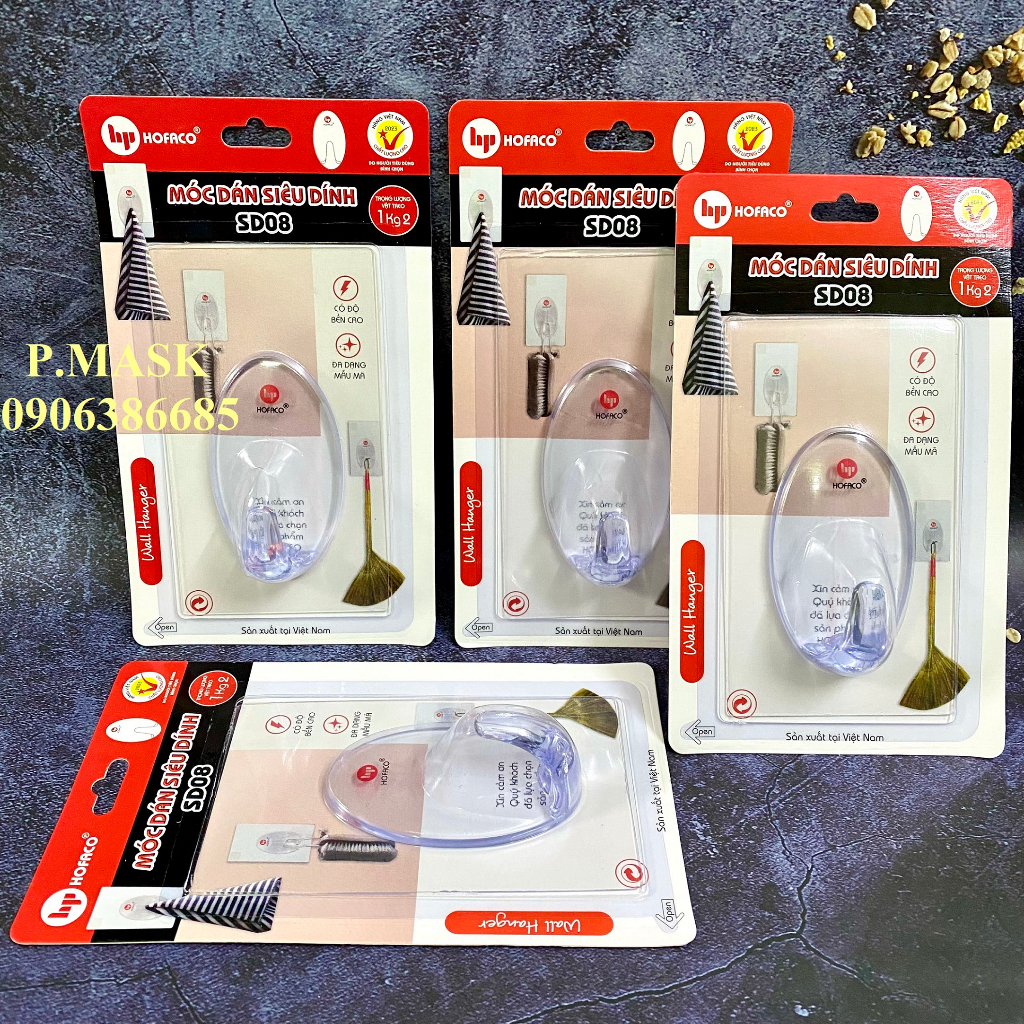 Móc dán tường SD08 Hồng Phát - Móc dán siêu dính đa năng, độ bền cao HOFACO
