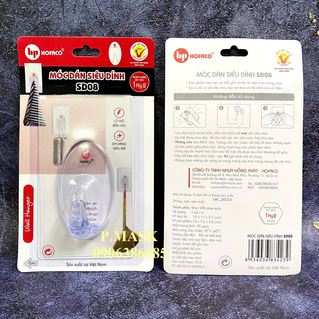 Móc dán tường SD08 Hồng Phát - Móc dán siêu dính đa năng, độ bền cao HOFACO