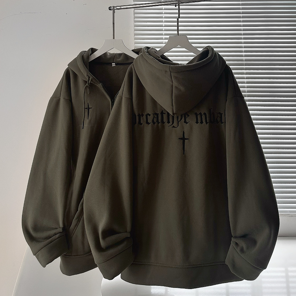 Áo khoác hoodie zip chữ thập nỉ lót bông hình thêu 2 mặt nhiều màu form rộng unisex nam nữ_SSSTore