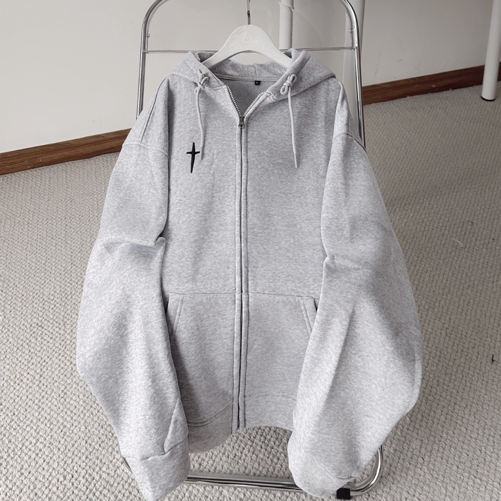 Áo khoác hoodie zip chữ thập nỉ lót bông hình thêu 2 mặt nhiều màu form rộng unisex nam nữ_SSSTore