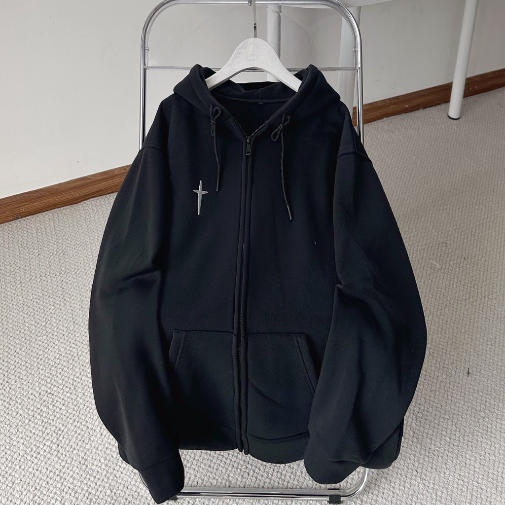 Áo khoác hoodie zip chữ thập nỉ lót bông hình thêu 2 mặt nhiều màu form rộng unisex nam nữ_SSSTore