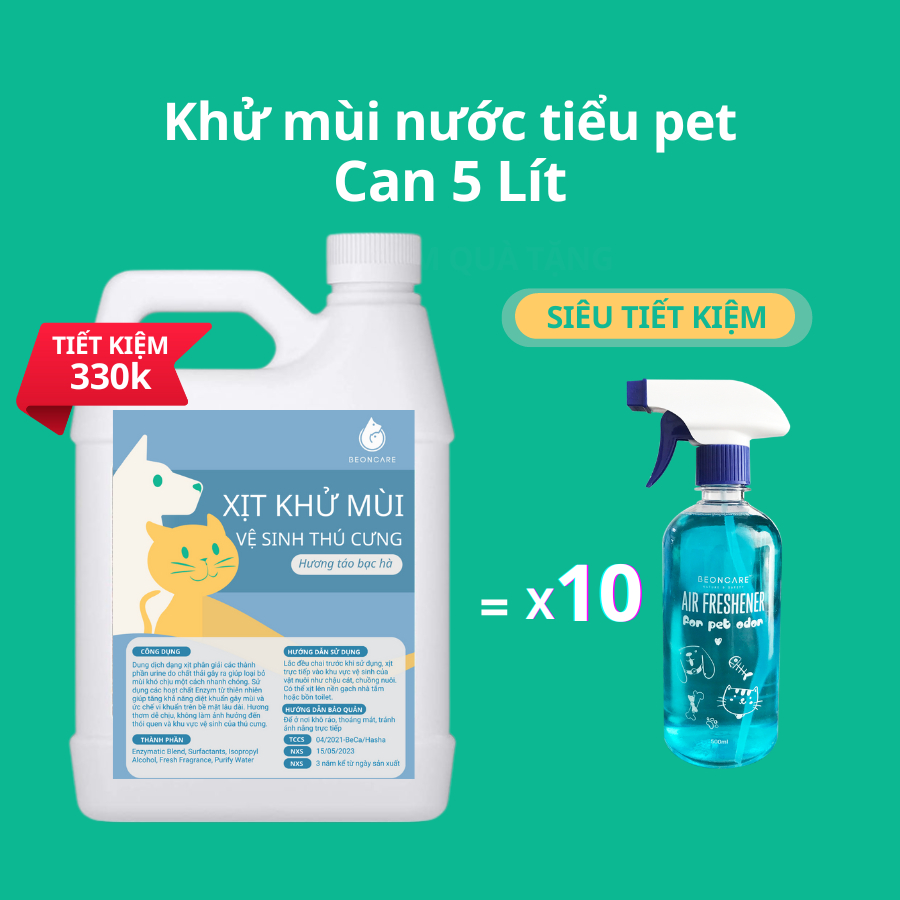 Can 5 Lít Xịt khử mùi nước tiểu thú cưng, khử mùi chuồng trại, khu vệ sinh cho chó mèo Beoncare