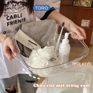 Chậu rửa mặt trong suốt TORO chất liệu nhựa Acrylic trong suốt có móc treo, thiết kế tinh tế, decor phòng tắm