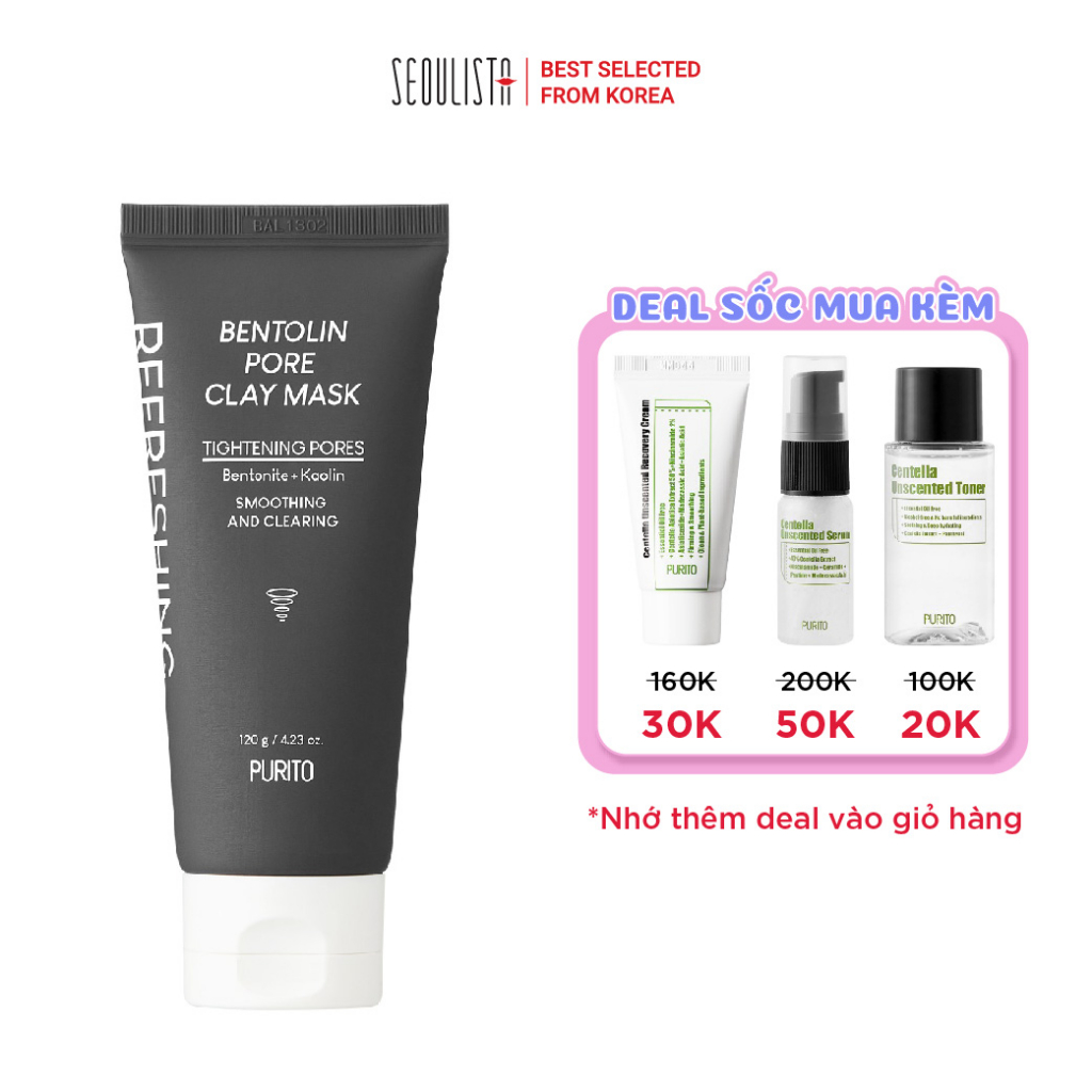 Mặt nạ đất sét làm sạch Purito Bentolin Pore Clay Mask 120g