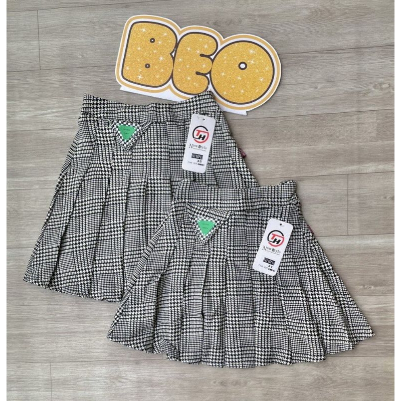 (18-28kg) Chân váy dạ xếp ly cho bé gái size đại. Chân váy xếp ly kẻ caro cho bé gái