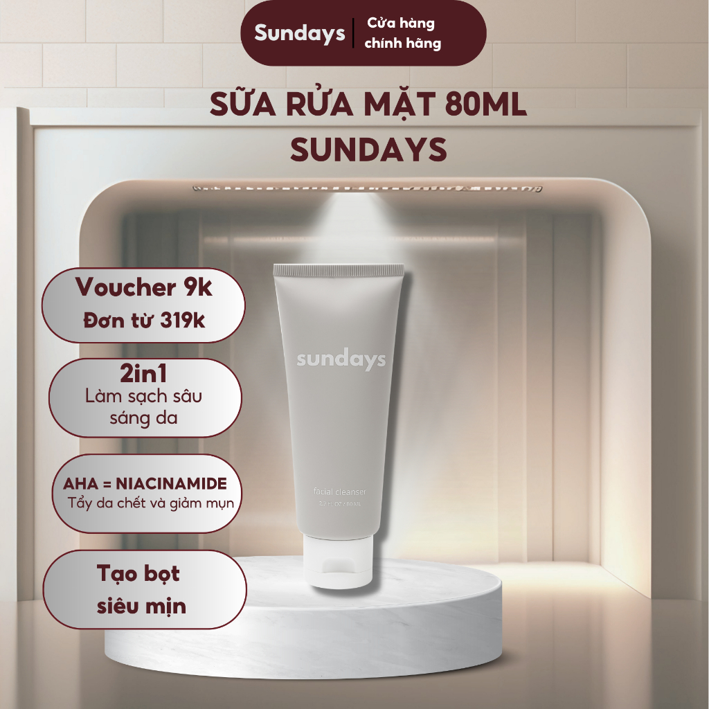 Sữa rửa mặt cho nam Sundays dịu nhẹ, giảm mụn cho da dầu làm sạch sâu dưỡng ẩm 80ml