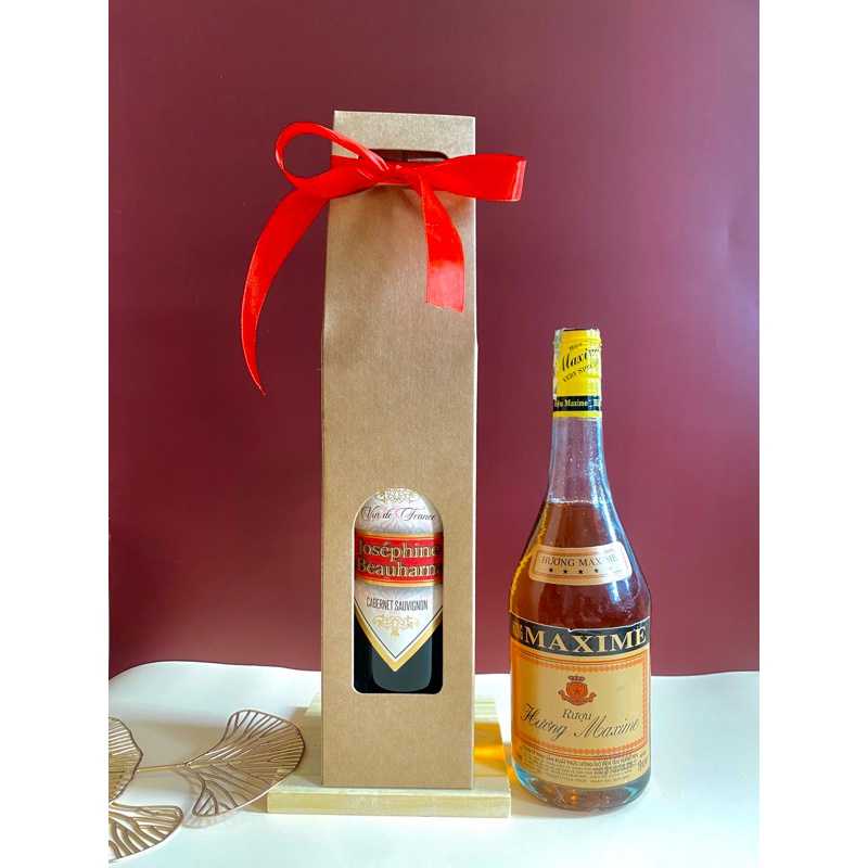 JG 1 Cái- Túi Giấy/ Hộp Giấy Đựng Chai Ruou Vang 750ml, Đựng Nước Ép Có Cửa Sổ Size 39.5cm x 8.5cm x 8.5cm